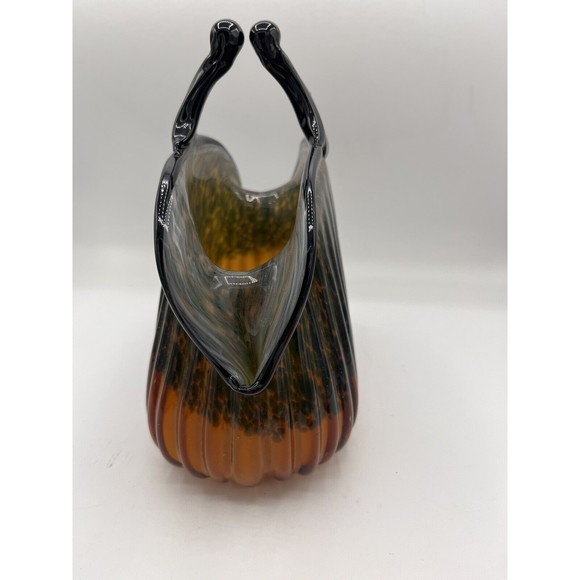 Vintage Murano Style Glass Handbag Purse Sculpture Cased Glass Fluted 8” Fall - Picture 3 of 11